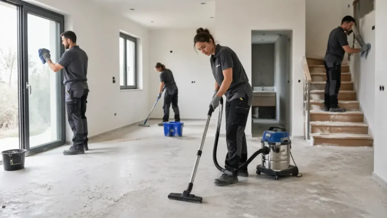 une équipe trvaillant sur un nettoyage après travaux à Villeurbanne